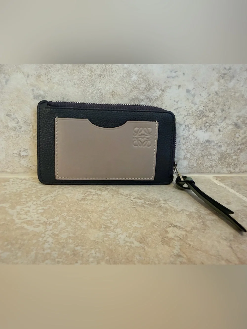 Loewe Black Leather Card Case dark gray and cream